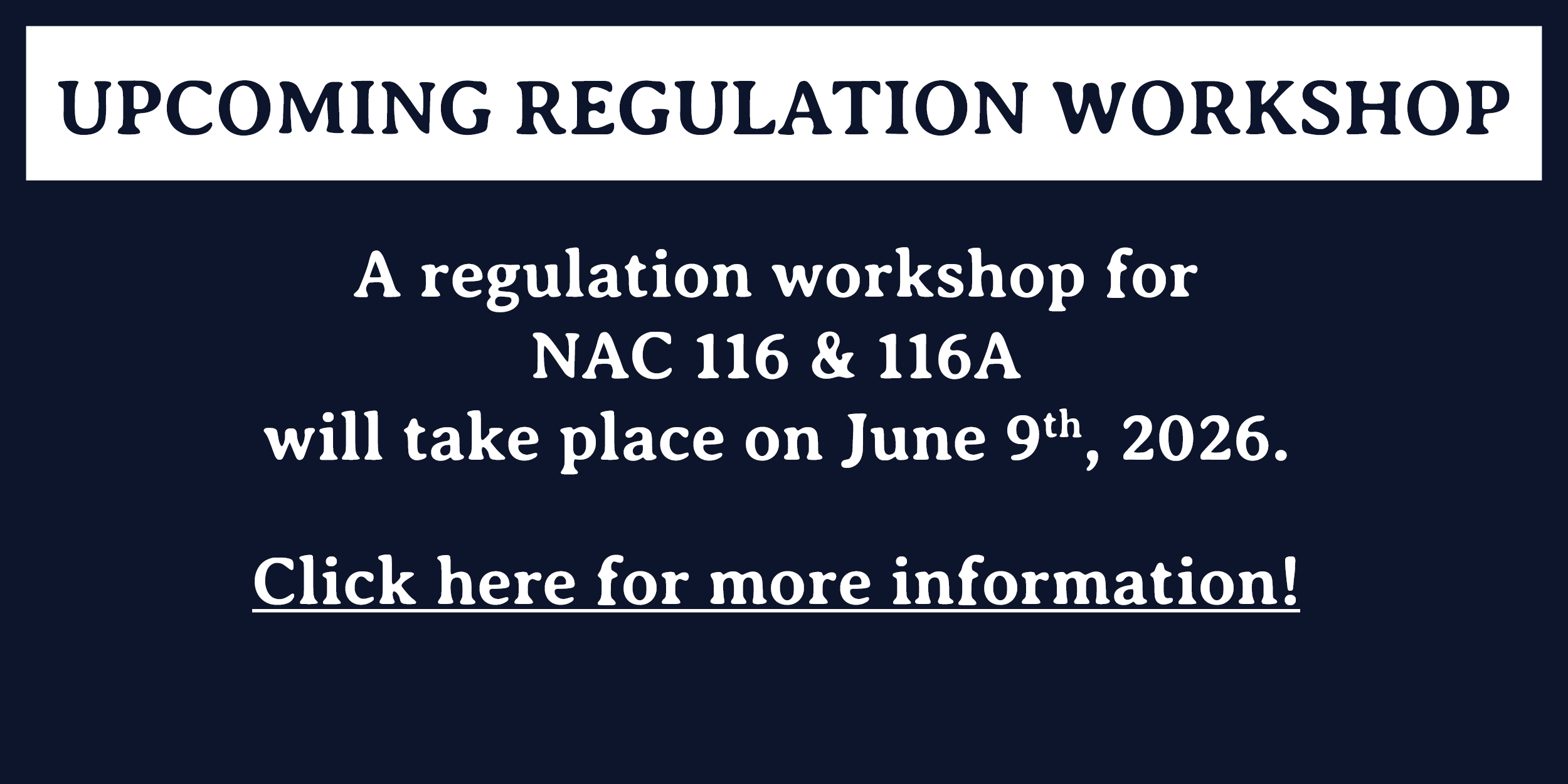 Upcoming Regulation Workshop: June 9, 2026